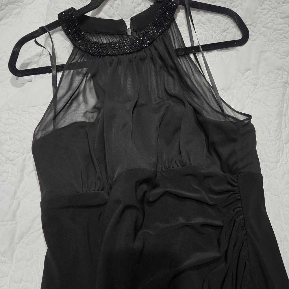 Lauren Ralph Lauren Evening‎ Long Ruched  Dress Beaded Neck Sheer Size 14